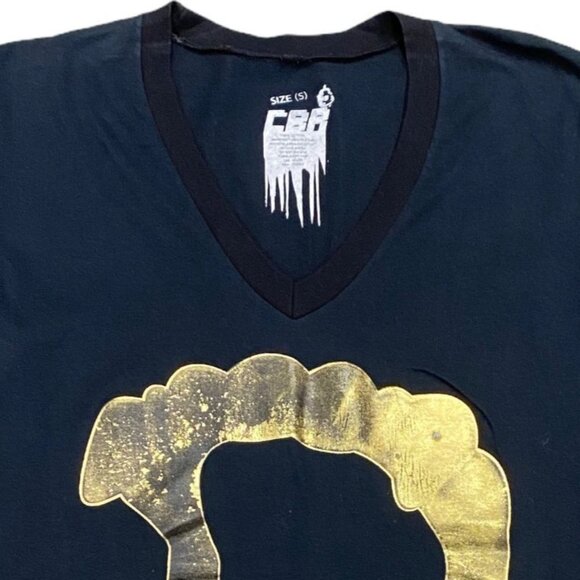 CBR Mens S Black Tshirt Gold Grill Vampire Teeth Mouth Metallic Graphic Print - Picture 4 of 9